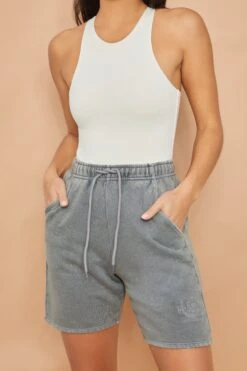 Tie Waist Jogger Shorts In Grey -Core Fit Shop bt0223 2 track star grey crop shorts