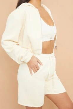 Tie Waist Jogger Shorts In Cream -Core Fit Shop bt0223 3 track star cream crop shorts