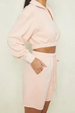 Tie Waist Jogger Shorts In Blush -Core Fit Shop bt0223 4 track star blush crop top 1