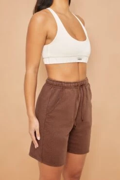 Tie Waist Jogger Shorts In Brown -Core Fit Shop bt0223 4 track star brown high waisted drawstring shorts