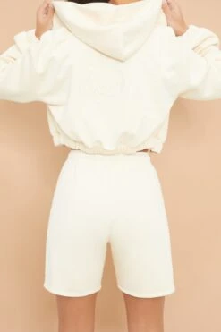 Tie Waist Jogger Shorts In Cream