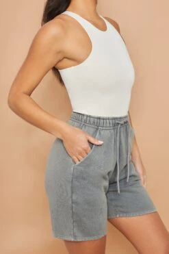 Tie Waist Jogger Shorts In Grey -Core Fit Shop bt0223 4 track star grey crop shorts