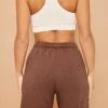 Tie Waist Jogger Shorts In Brown -Core Fit Shop bt0223 5 track star brown high waisted drawstring shorts