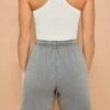 Tie Waist Jogger Shorts In Grey