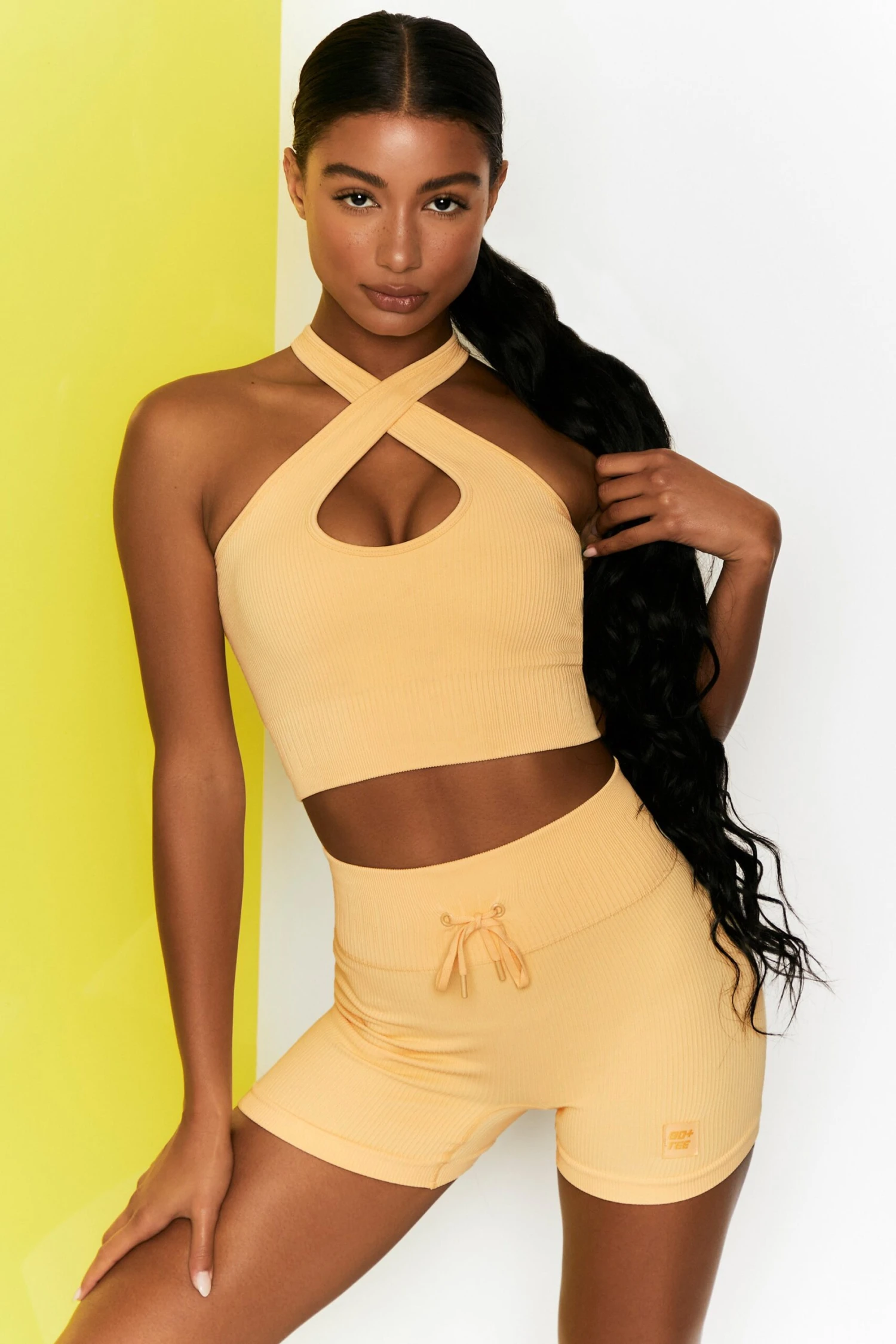 Ribbed Halter Crop Top In Yellow 9 Ribbed Halter Crop Top In Yellow - Image 7