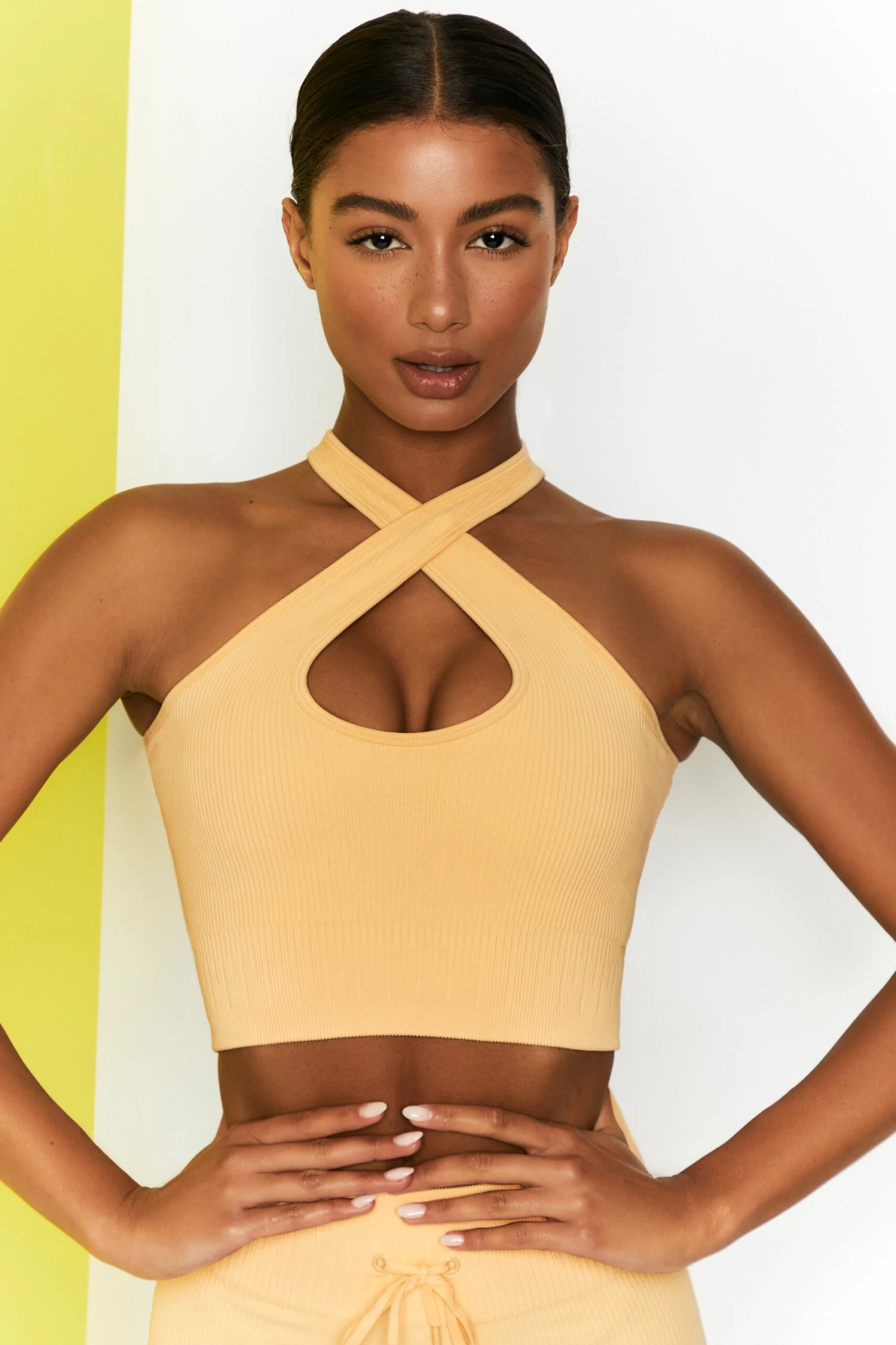 Ribbed Halter Crop Top In Yellow 10 Ribbed Halter Crop Top In Yellow - Image 8