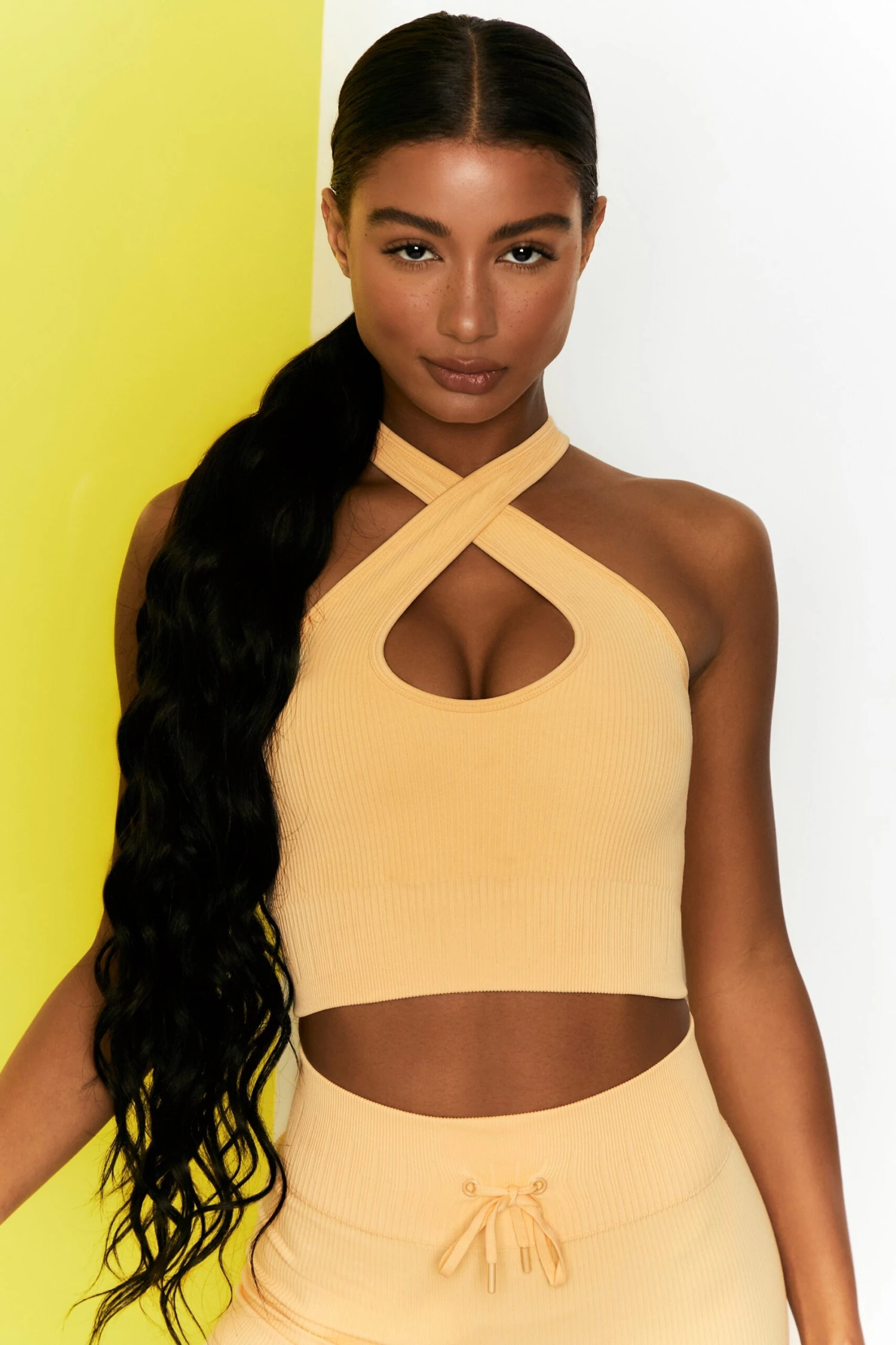 Ribbed Halter Crop Top In Yellow 8 Ribbed Halter Crop Top In Yellow - Image 6
