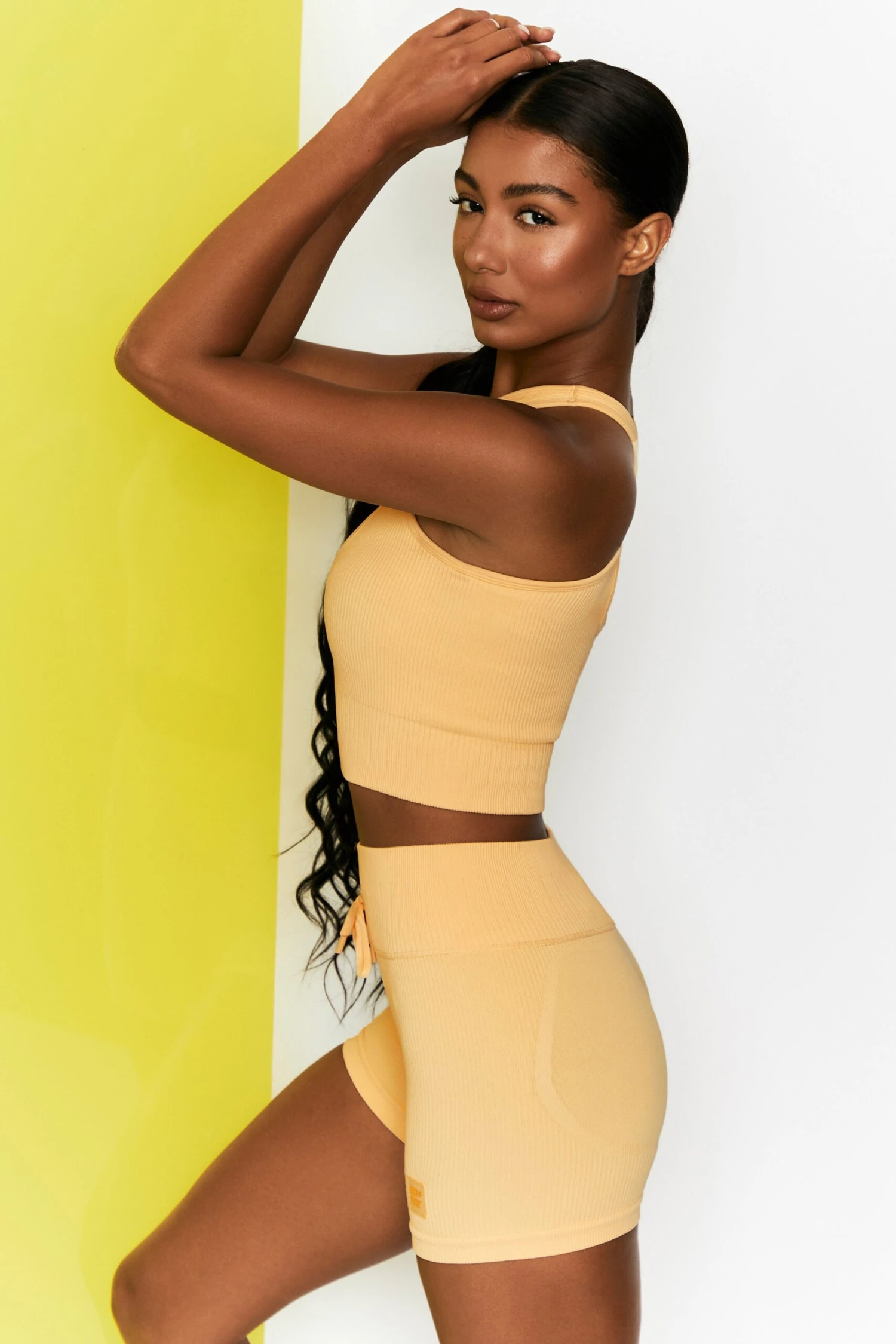 Ribbed Halter Crop Top In Yellow 4 Ribbed Halter Crop Top In Yellow - Image 2