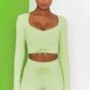 Time Check Ribbed Long Sleeve Crop Top In Lime
