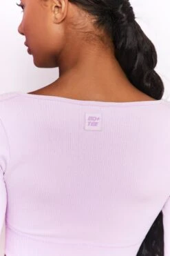 Time Check Ribbed Long Sleeve Crop Top In Lilac -Core Fit Shop bt0301 bt0306 9 move it time check lilac high waist draw string ribbed cycle shorts long sleeved strap crop top 1 1