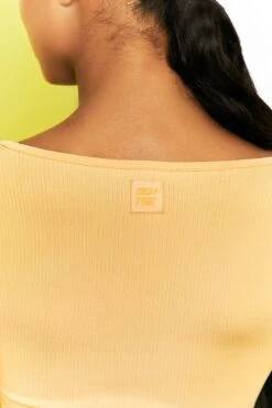 Time Check Ribbed Long Sleeve Crop Top In Yellow -Core Fit Shop bt0301 bt0306 9 move it time check yellow high waist draw string ribbed cycle shorts long sleeved strap crop top