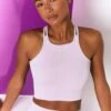Feel Your Power Ribbed Racer Crop Top In Lilac