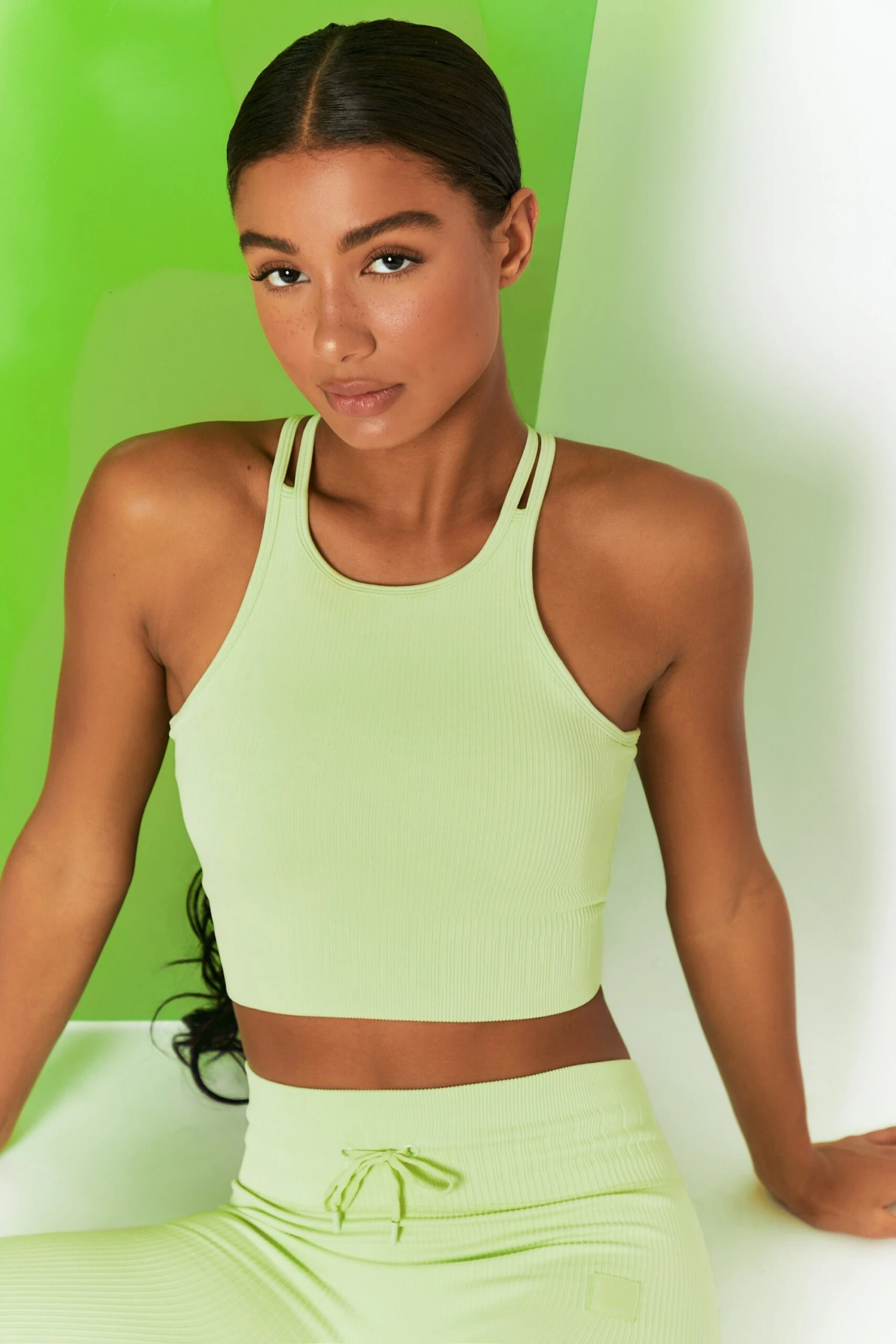 Feel Your Power Ribbed Racer Crop Top In Lime 3 Feel Your Power Ribbed Racer Crop Top In Lime