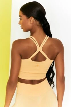 Feel Your Power Ribbed Racer Crop Top In Yellow -Core Fit Shop bt0302 bt0304 11 energise yellow ribbed drawstring leggings feel your power ribbed cross strap crop top 2 1