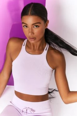 Feel Your Power Ribbed Racer Crop Top In Lilac -Core Fit Shop bt0302 bt0304 12 energise lilac ribbed drawstring leggings feel your power ribbed cross strap crop top 1 1