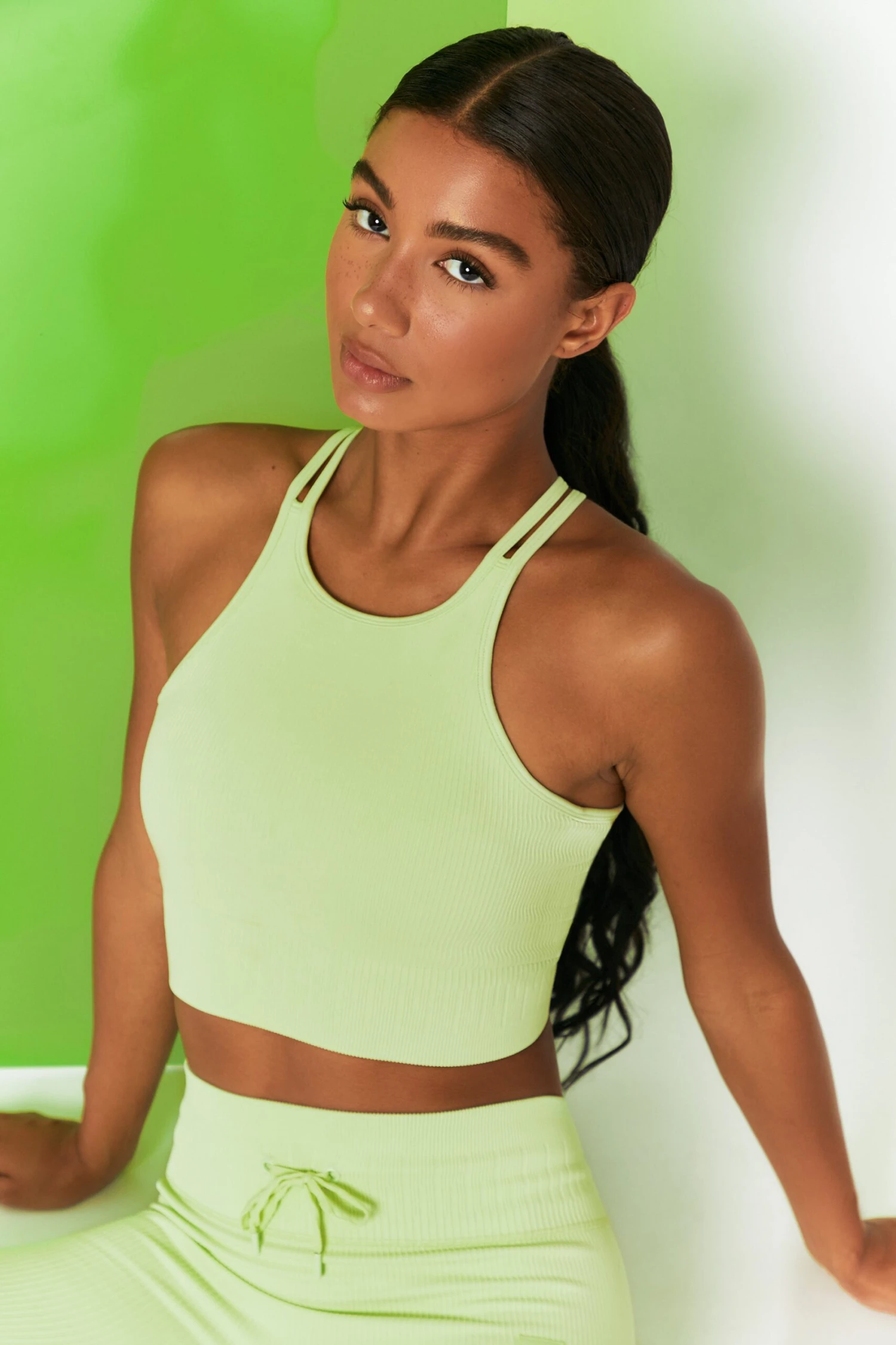 Feel Your Power Ribbed Racer Crop Top In Lime 9 Feel Your Power Ribbed Racer Crop Top In Lime - Image 7