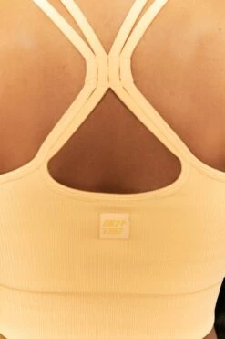 Feel Your Power Ribbed Racer Crop Top In Yellow -Core Fit Shop bt0302 bt0304 12 energise yellow ribbed drawstring leggings feel your power ribbed cross strap crop top 2 1