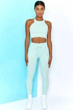 Energise Ribbed Tie Front Full Length Leggings In Light Blue 12 Energise Ribbed Tie Front Full Length Leggings In Light Blue -Core Fit Shop bt0302 bt0304 1 energise light blue ribbed drawstring leggings feel your power ribbed cross strap crop top
