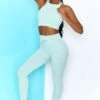 Energise Ribbed Tie Front Full Length Leggings In Light Blue 2 Energise Ribbed Tie Front Full Length Leggings In Light Blue -Core Fit Shop bt0302 bt0304 2 energise light blue ribbed drawstring leggings feel your power ribbed cross strap crop top