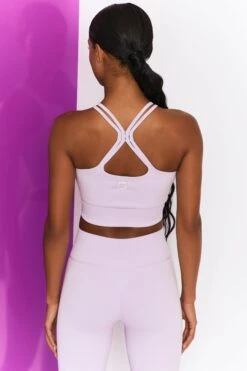 Feel Your Power Ribbed Racer Crop Top In Lilac -Core Fit Shop bt0302 bt0304 2 energise lilac ribbed drawstring leggings feel your power ribbed cross strap crop top 2 1