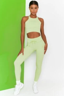 Feel Your Power Ribbed Racer Crop Top In Lime 20 Feel Your Power Ribbed Racer Crop Top In Lime -Core Fit Shop bt0302 bt0304 2 energise lime ribbed drawstring leggings feel your power ribbed cross strap crop top 2