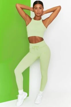 Feel Your Power Ribbed Racer Crop Top In Lime 19 Feel Your Power Ribbed Racer Crop Top In Lime -Core Fit Shop bt0302 bt0304 3 energise lime ribbed drawstring leggings feel your power ribbed cross strap crop top 2