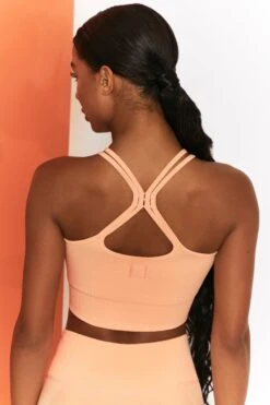 Feel Your Power Ribbed Racer Crop Top In Peach -Core Fit Shop bt0302 bt0304 3 energise peach ribbed drawstring workout joggers feel your power ribbed workout top 3
