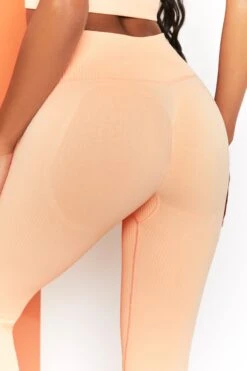 Energise Ribbed Tie Front Full Length Leggings In Peach -Core Fit Shop bt0302 bt0304 4 energise peach ribbed drawstring workout joggers feel your power ribbed workout top 1 1