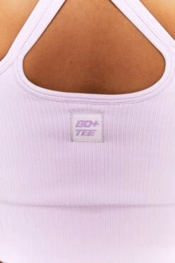 Feel Your Power Ribbed Racer Crop Top In Lilac -Core Fit Shop bt0302 bt0304 5 energise lilac ribbed drawstring leggings feel your power ribbed cross strap crop top 2 1