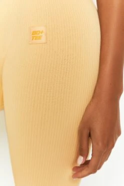 Energise Ribbed Tie Front Full Length Leggings In Yellow -Core Fit Shop bt0302 bt0304 6 energise yellow ribbed drawstring leggings feel your power ribbed cross strap crop top 3
