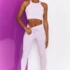 Energise Ribbed Tie Front Full Length Leggings In Lilac