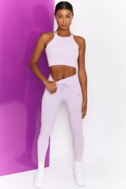 Feel Your Power Ribbed Racer Crop Top In Lilac -Core Fit Shop bt0302 bt0304 7 energise lilac ribbed drawstring leggings feel your power ribbed cross strap crop top 8