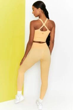 Energise Ribbed Tie Front Full Length Leggings In Yellow -Core Fit Shop bt0302 bt0304 7 energise yellow ribbed drawstring leggings feel your power ribbed cross strap crop top 3