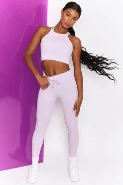 Energise Ribbed Tie Front Full Length Leggings In Lilac -Core Fit Shop bt0302 bt0304 8 energise lilac ribbed drawstring leggings feel your power ribbed cross strap crop top 6