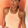 Feel Your Power Ribbed Racer Crop Top In Peach -Core Fit Shop bt0302 bt0304 8 energise peach ribbed drawstring workout joggers feel your power ribbed workout top 3
