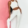 Energise Ribbed Tie Front Full Length Leggings In White