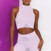 Ribbed Tie Front Cycling Shorts In Lilac -Core Fit Shop bt0305 bt0318 2 miles ahead lilac ribbed sleeveless turtle neck draw string crop top long distance ribbed draw string shorts 3