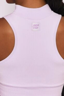 Miles Ahead Ribbed High Neck Crop Top In Lilac -Core Fit Shop bt0305 bt0318 7 miles ahead lilac ribbed sleeveless turtle neck draw string crop top long distance ribbed draw string shorts 2