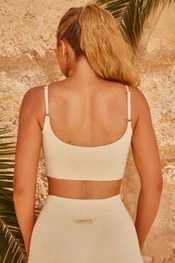 Vigour Scoop Neck Sports Bra In Cream -Core Fit Shop bt0322 bt0340 6 cream ribbed detail cycle shorts crop top 1