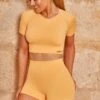 Seamless High Waist Mini Shorts In Light Orange -Core Fit Shop bt0323 bt0339 3 light orange turn it up alititude ribbed detail cycle shorts crop top