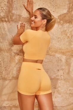 Seamless High Waist Mini Shorts In Light Orange -Core Fit Shop bt0323 bt0339 5 light orange turn it up alititude ribbed detail cycle shorts crop top