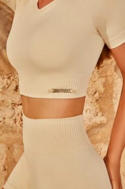 Scoop Neck Cropped Top In Cream 11 Scoop Neck Cropped Top In Cream -Core Fit Shop bt0323 bt0339 9 turn it up altitude cream short sleeve crop top hot pant shorts set 1 2