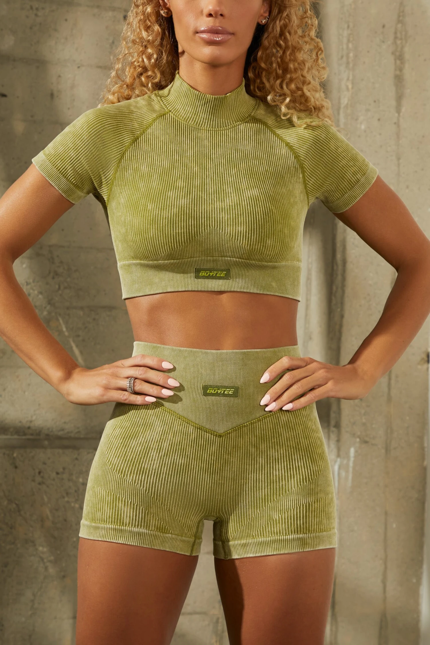 Seamless V Waist Mini Shorts With Shaping Detail In Olive 11 Seamless V Waist Mini Shorts With Shaping Detail In Olive - Image 9