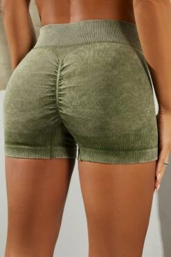 Seamless V Waist Mini Shorts With Shaping Detail In Dark Khaki -Core Fit Shop bt0329 bt0336 8 dark khaki acid wash ribbed high neck crop top shorts set 1