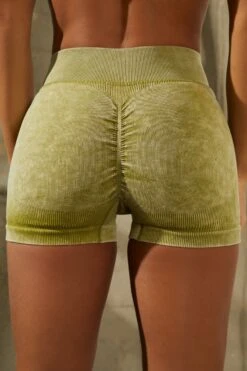 Seamless V Waist Mini Shorts With Shaping Detail In Olive 13 Seamless V Waist Mini Shorts With Shaping Detail In Olive -Core Fit Shop bt0329 bt0336 9 olive acid wash ribbed high neck crop top shorts set 1