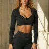 Seamless V Waist Biker Shorts With Shaping Detail In Black -Core Fit Shop bt0330 bt0337 2 black half sleeve curved neckline crop top v waist 12 1