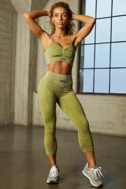 Consistency Seamless 3/4 Length Leggings With Shaping Detail In Olive