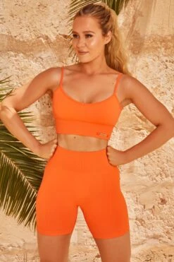 Seamless Ribbed Biker Shorts In Deep Orange -Core Fit Shop bt0340 bt0322 2 amplify deep orange crop top bicycle shorts 1 1