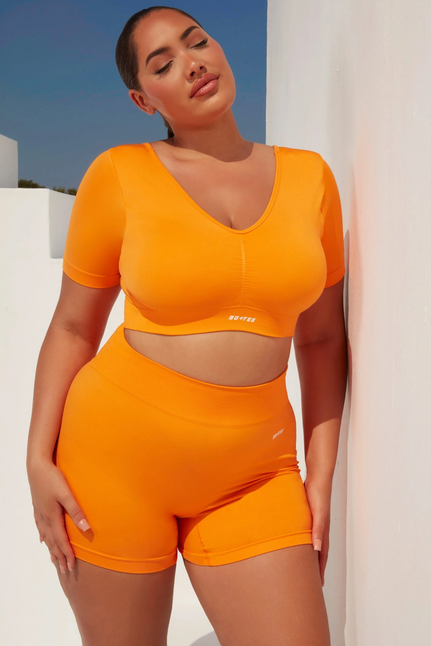 Curved Waist Seamless Mini Shorts In Orange 14 Curved Waist Seamless Mini Shorts In Orange - Image 12