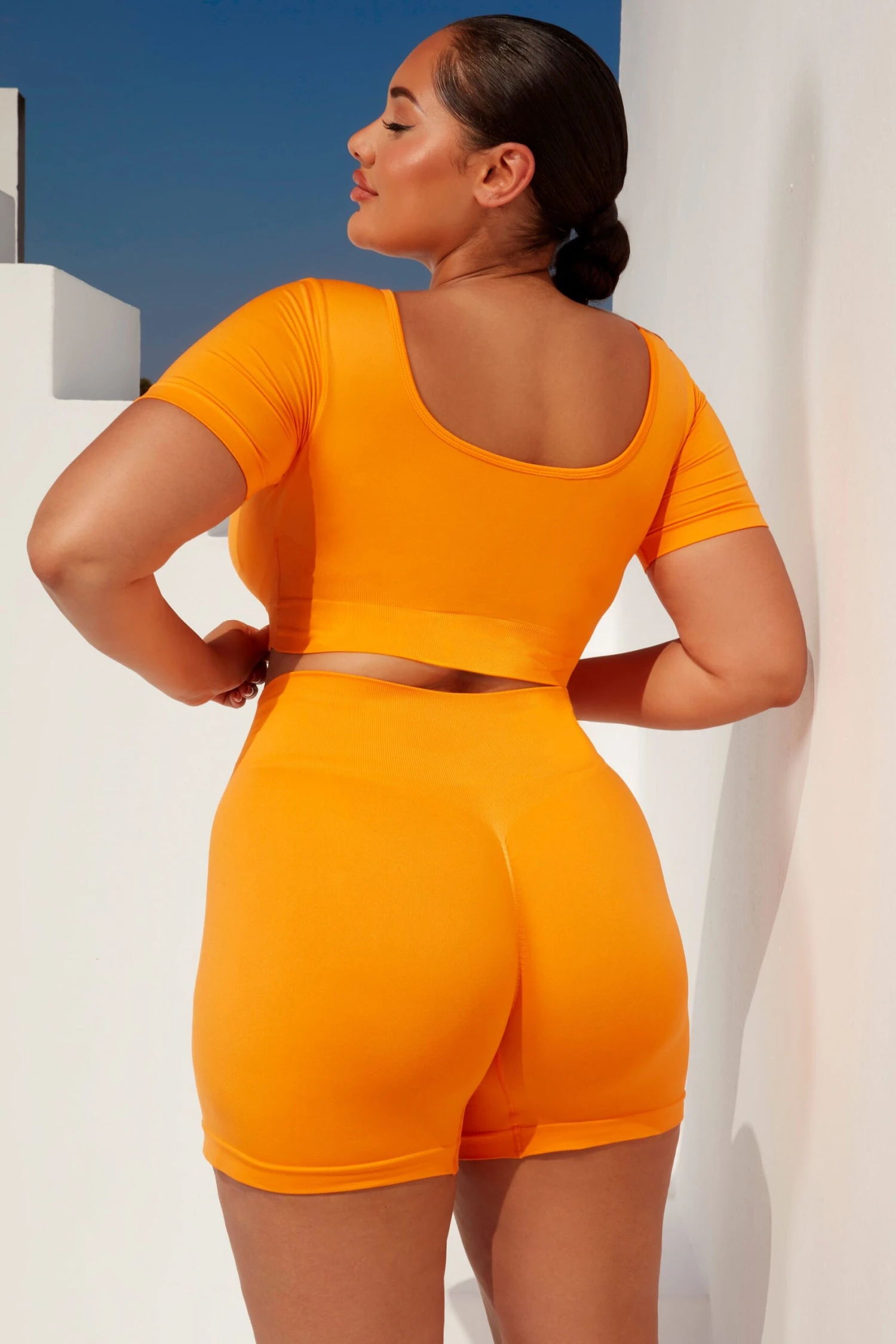 Curved Waist Seamless Mini Shorts In Orange 12 Curved Waist Seamless Mini Shorts In Orange - Image 10